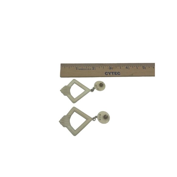 Geometric Shape White Dangling Earrings Modern Minimalist Jewelry - Picture 8 of 8